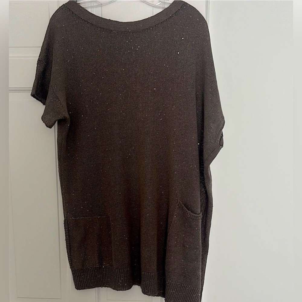 Brunello Cucinelli Taupe Knit Sweater with Sequins  XL